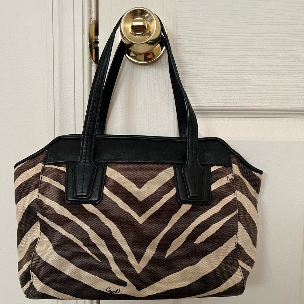 Coach Zebra Stripe Tote in Brown and Black - Picture 2 of 3